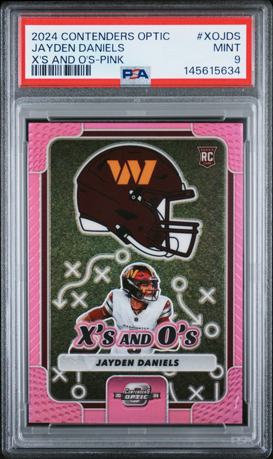 2024 Panini Contenders Optic #XOJDS Jayden Daniels RC X'S & O'S-Pink 18/75 PSA 9