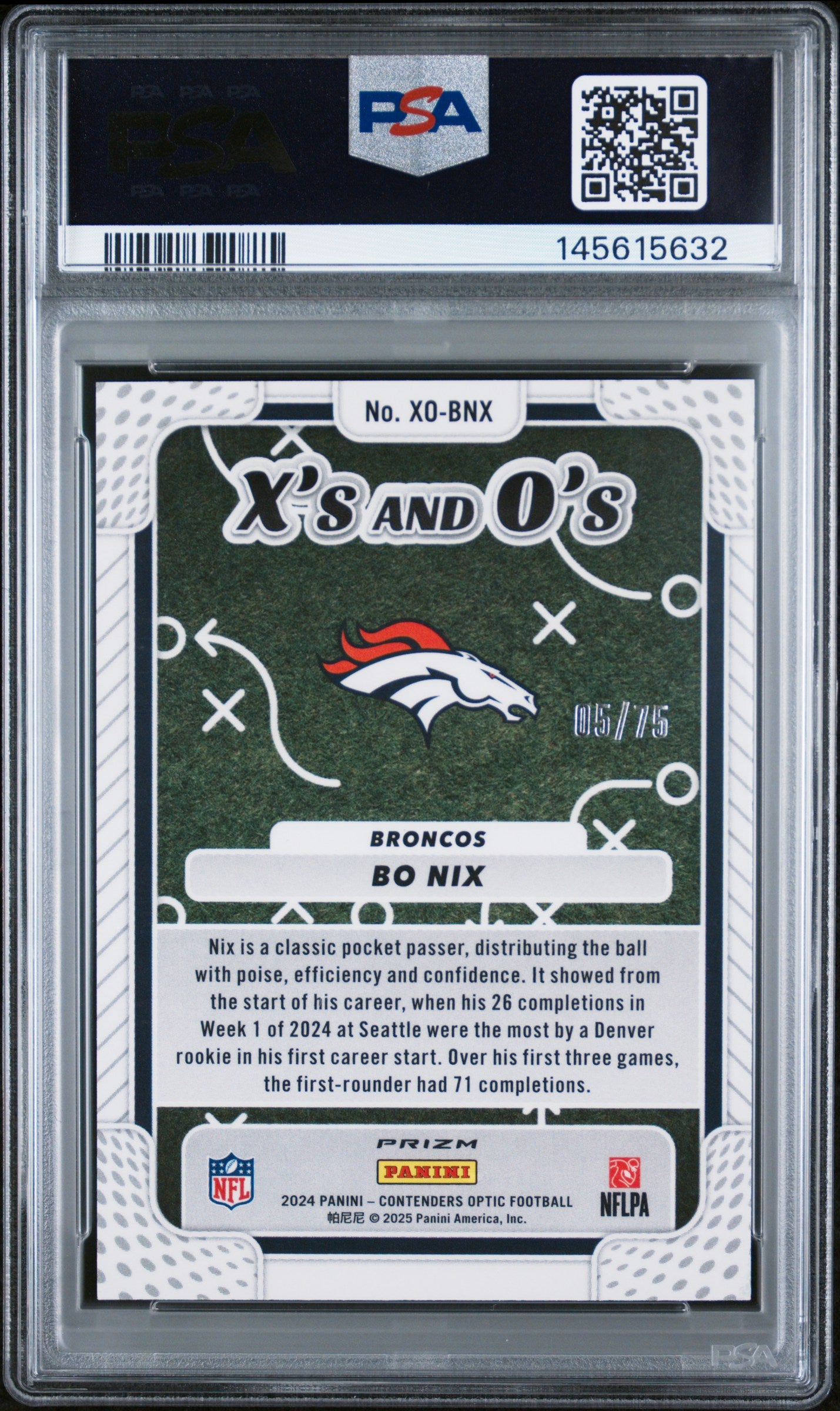 2024 Panini Contenders Optic #XOBNX Bo Nix (RC) X'S And O'S-Pink 5/75 PSA 9