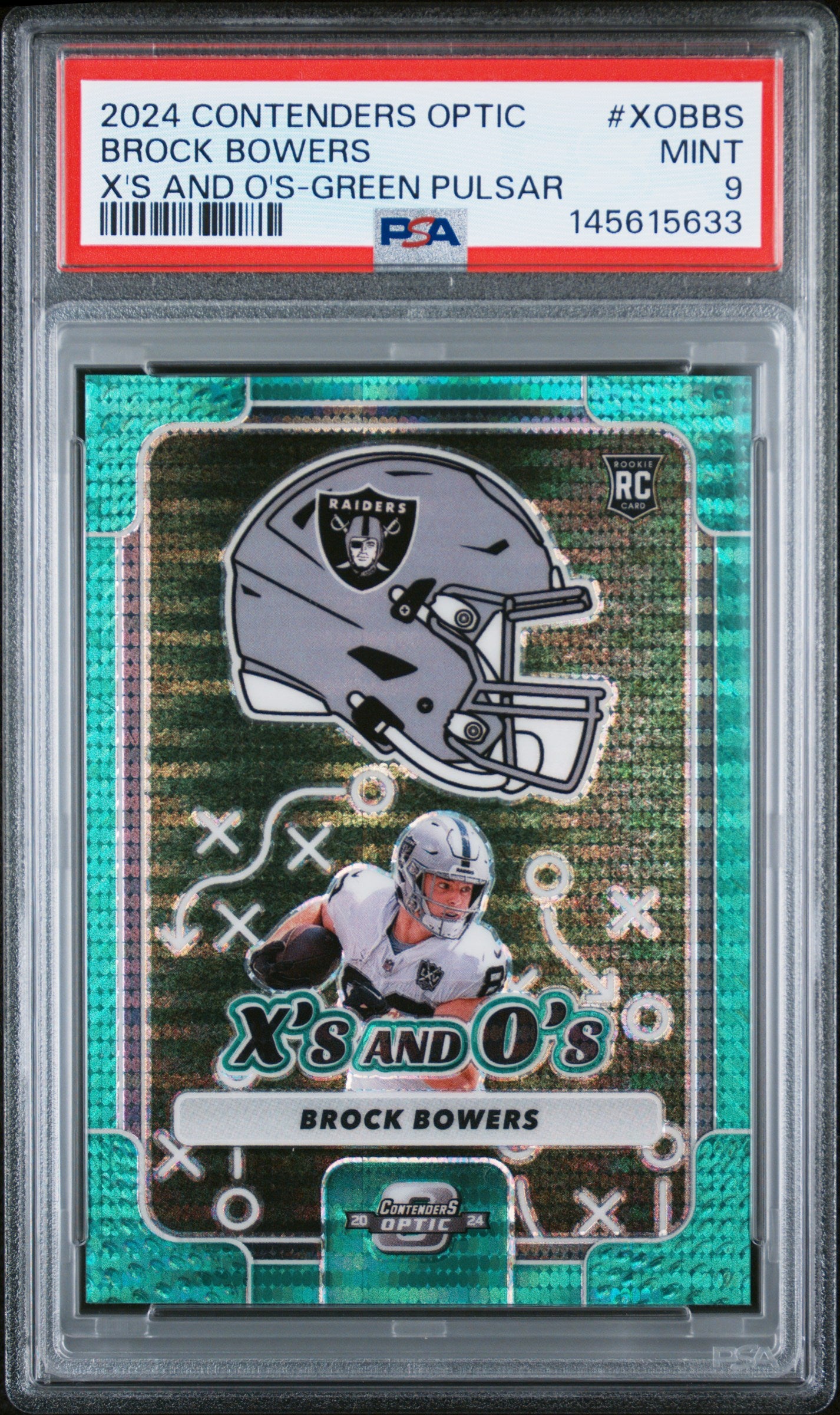 2024 Contenders Optic #XOBBS Brock Bowers X'S And O'S-Green Pulsar 15/30 PSA 9