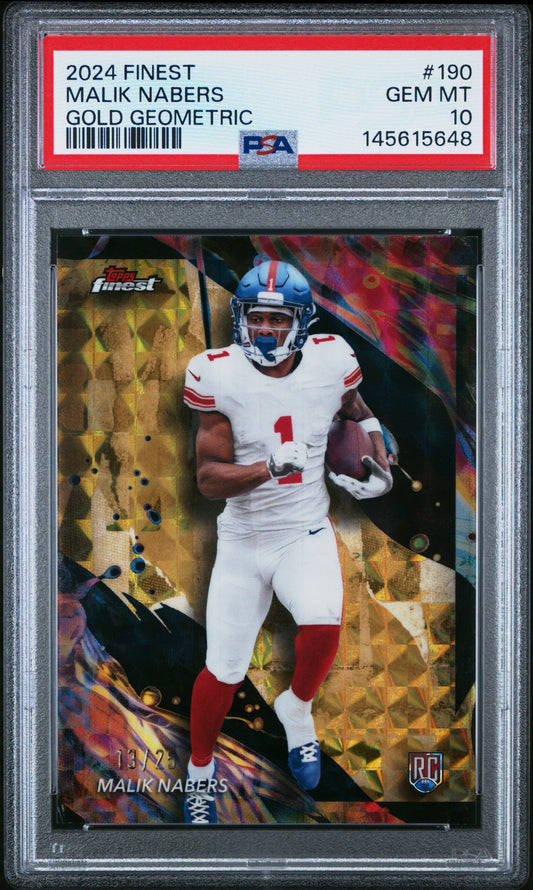 2024 Topps Finest #190 Malik Nabers Gold Geometric 13/25 PSA 10
