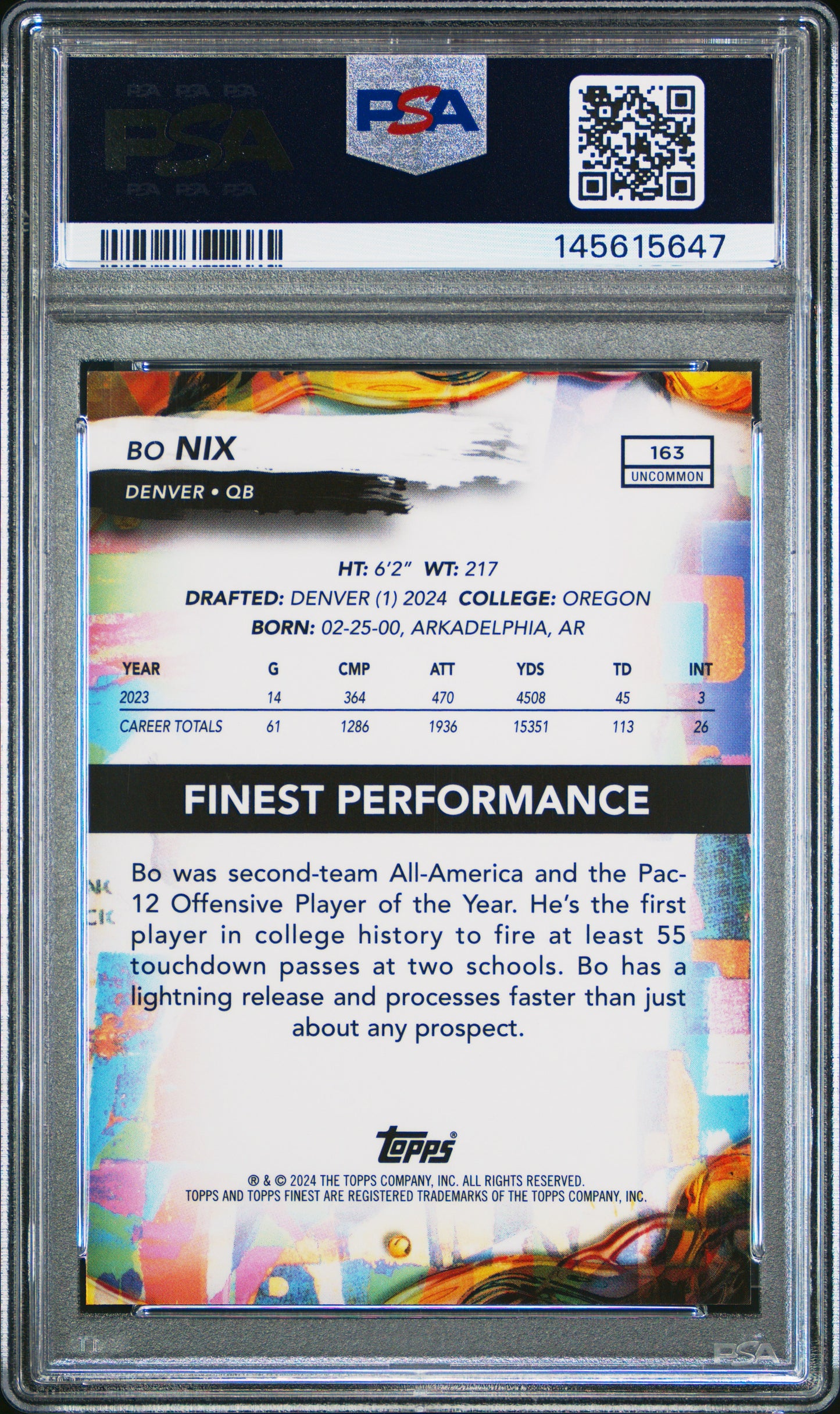 2024 Topps Finest #163 Bo Nix Gold Geometric 18/25 PSA 9