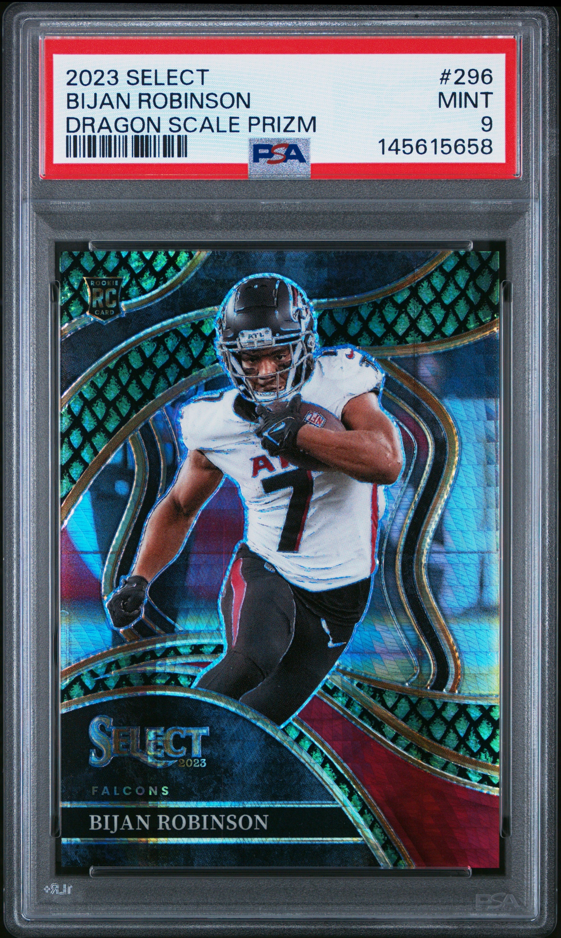 2023 Panini Select #296 Bijan Robinson Dragon Scale Prizm 44/70 PSA 9