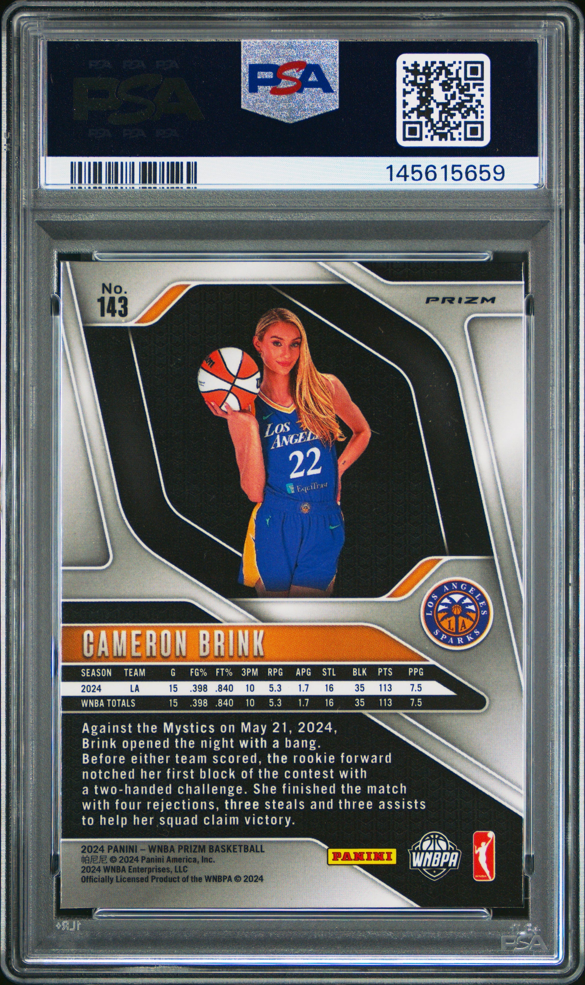 2024 Panini Prizm Wnba #143 Cameron Brink Wnba Logo Prizm PSA 10