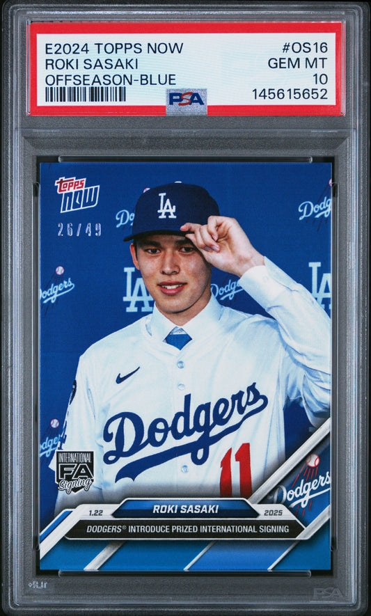 2024 Topps Now Offseason #OS16 Roki Sasaki (RC) Blue 26/49 PSA 10