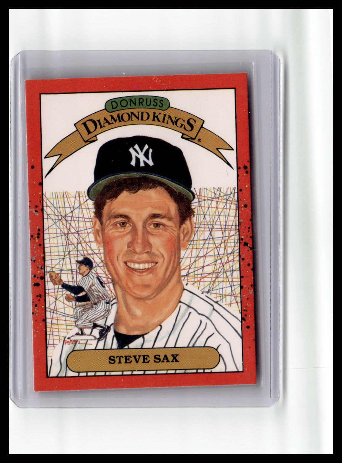 Baseball trading card of Steve Sax with a red border and 'Donruss Diamond Kings' logo.