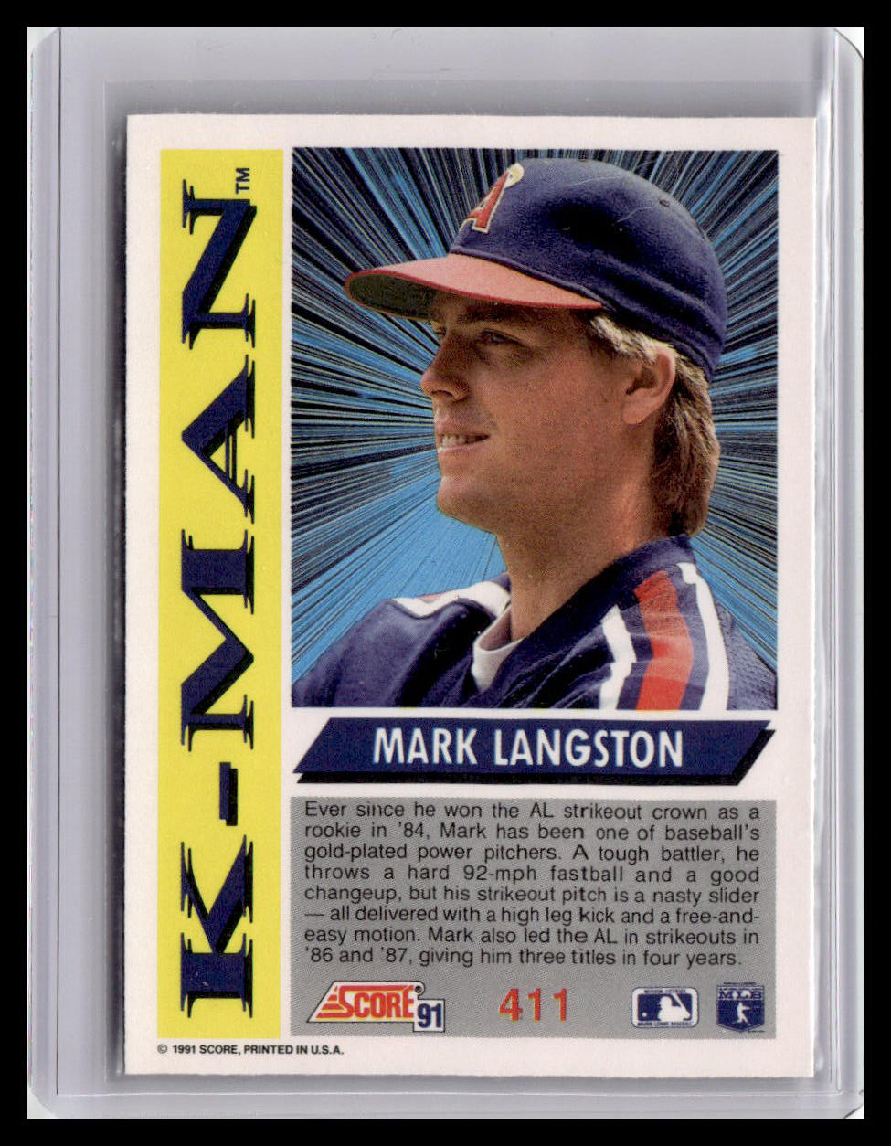 1991 Score Mark Langston K-Man #411
