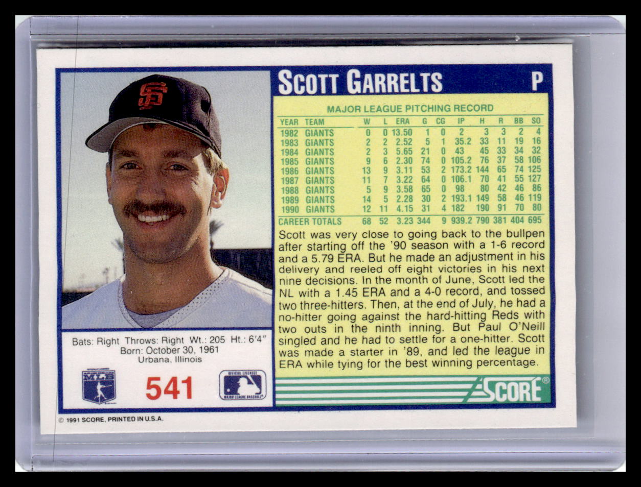 1991 Score Scott Garrelts Blue Border #541