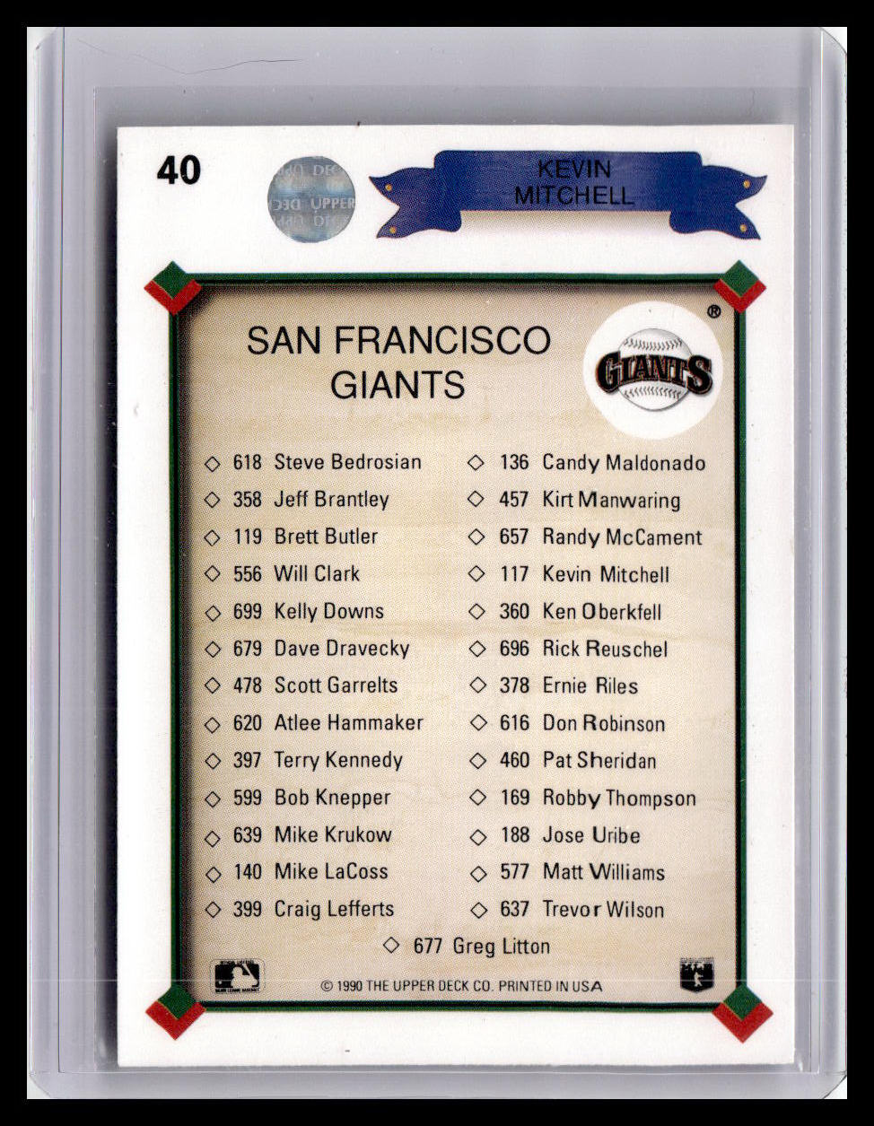1990 Upper Deck Kevin Mitchell Collector's Club #40