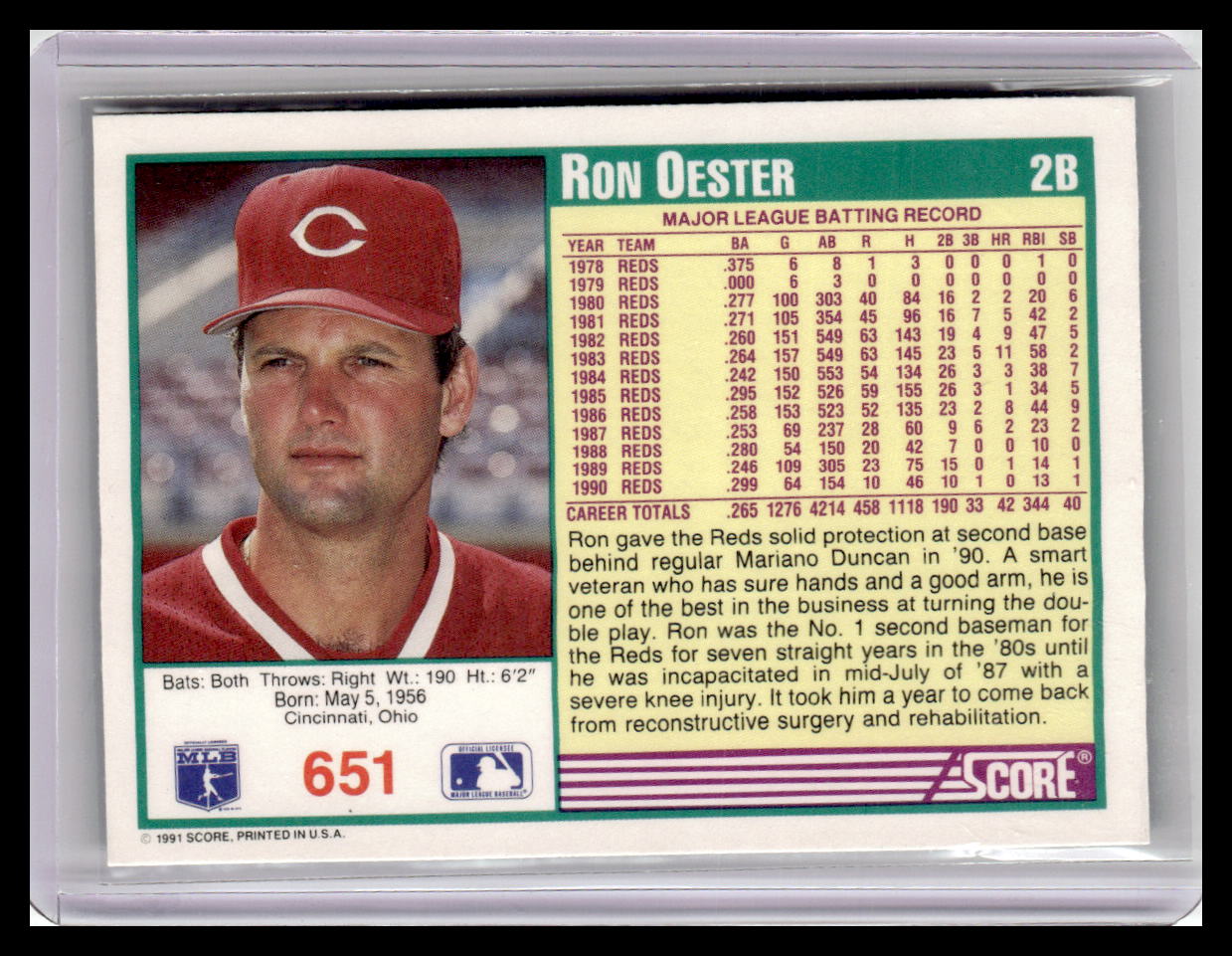 1991 Score Ron Oester Teal Border #651