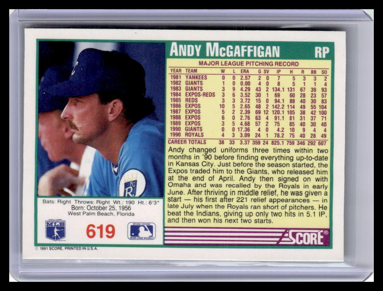 1991 Score Andy McGaffigan Teal Border #619
