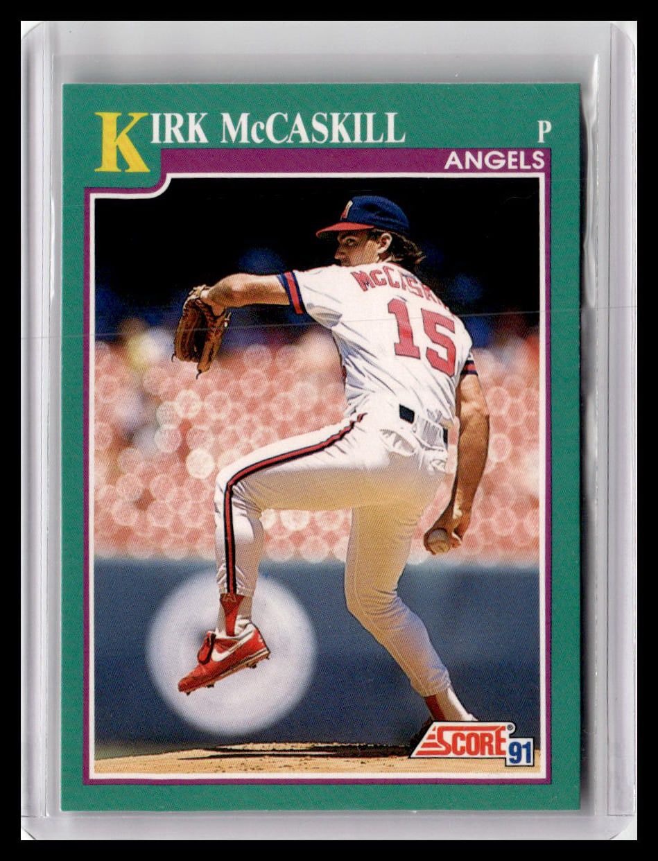 Baseball trading card of Kirk McCaskill with a colorful border and 'Score' logo.