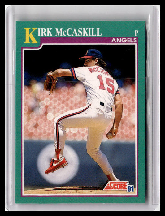 Baseball trading card of Kirk McCaskill with a colorful border and 'Score' logo.
