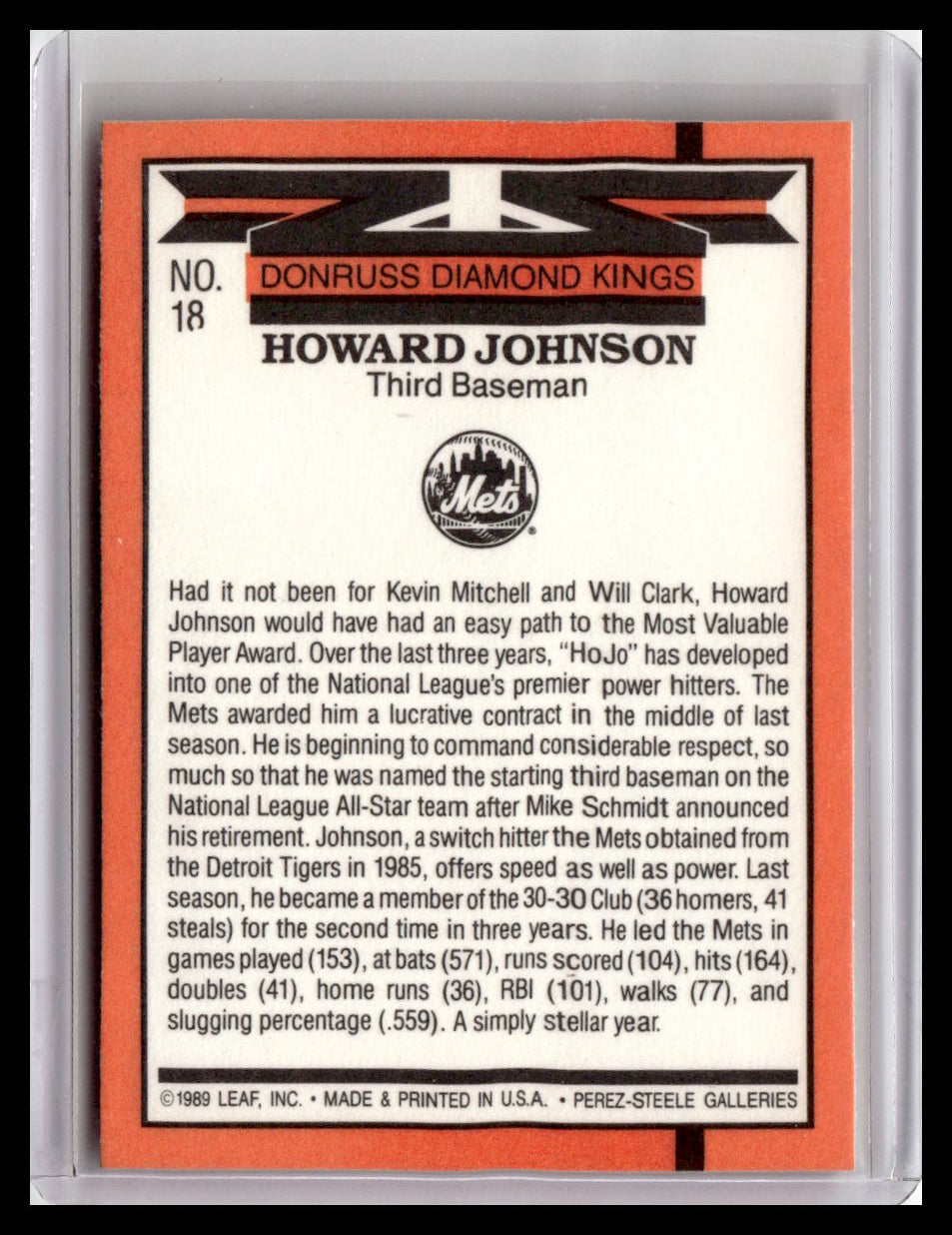 1989 Donruss Howard Johnson Diamond Kings (Error)  #18