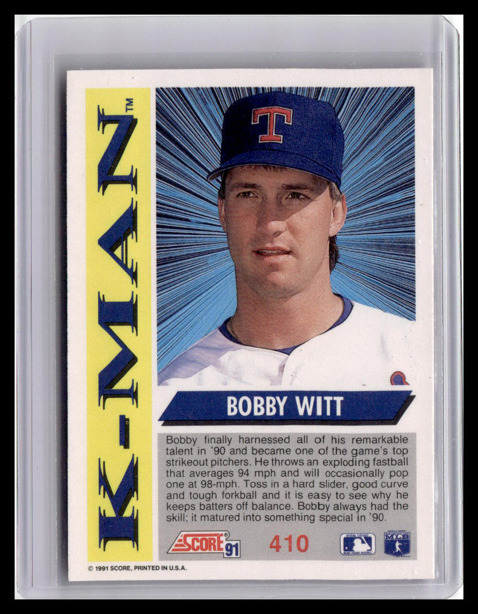 Baseball trading card of Bobby Witt with a blue and yellow border
