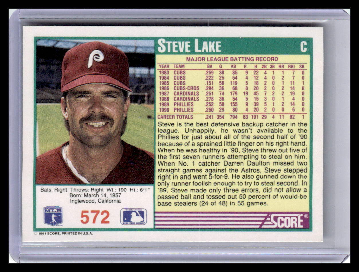 1991 Score Steve Lake Teal Border #572