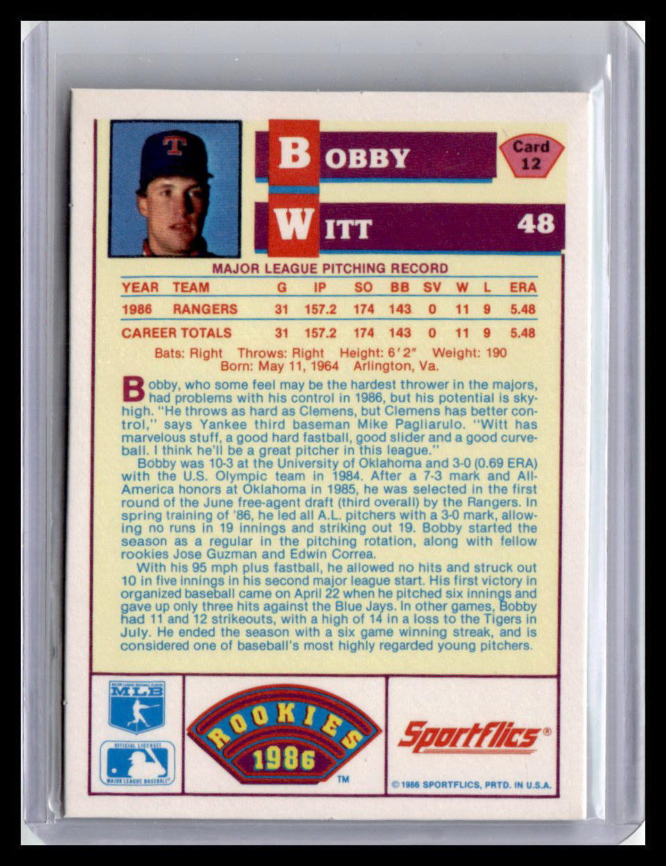 Baseball trading card featuring Bobby Witt with player information and logos.