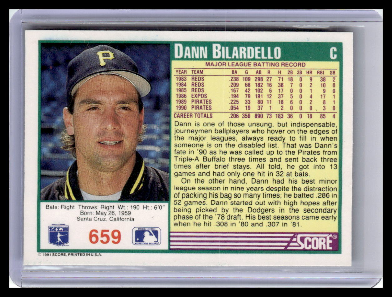 1991 Score Dann Bilardello Teal Border #659