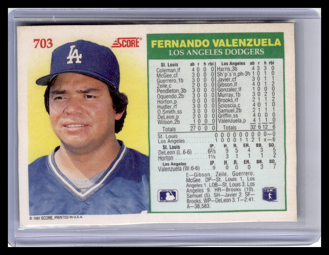 1991 Score Fernando Valenzuela No-Hit Club #703