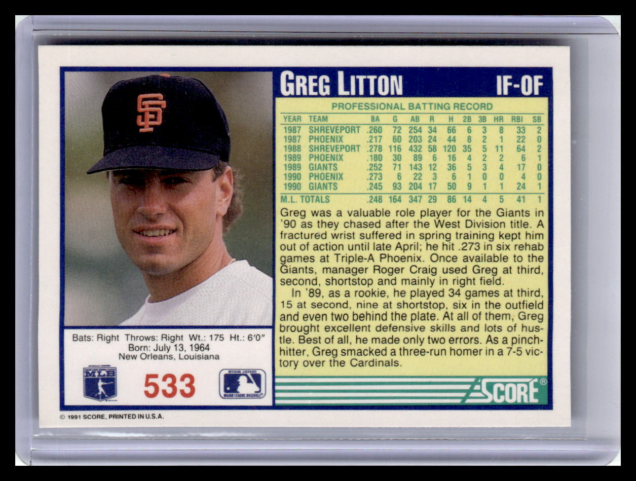 1991 Score Greg Litton Blue Border #533