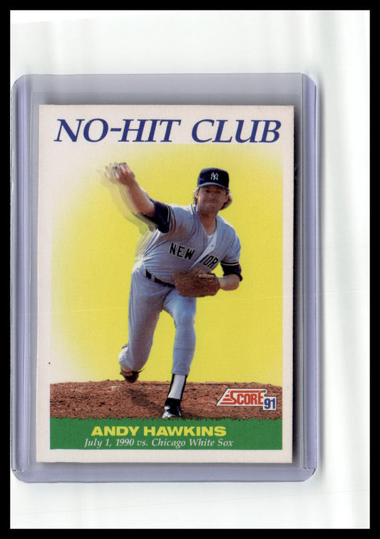 Baseball trading card featuring a player in a New York Yankees uniform with 'No-Hit Club' text.