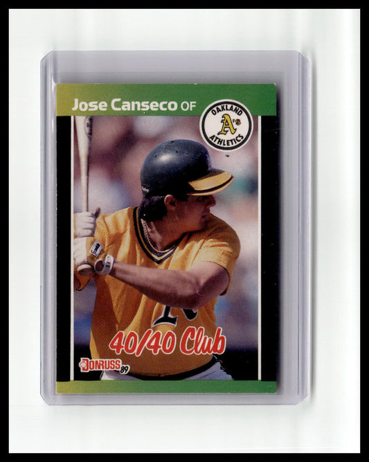 Baseball trading card of Jose Canseco with Oakland Athletics logo