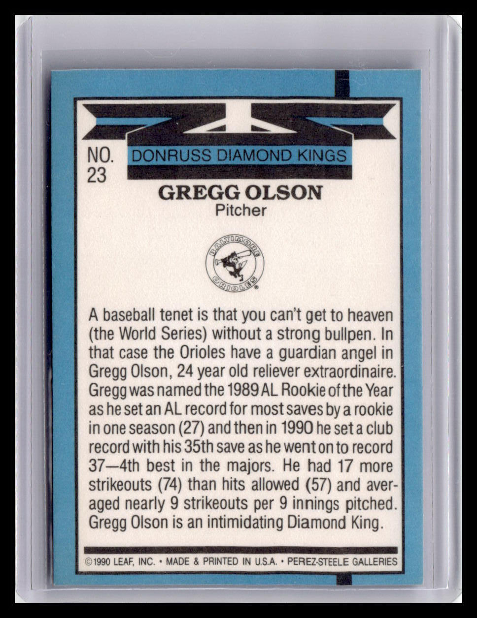 1991 Donruss Gregg Olson Diamond Kings #23