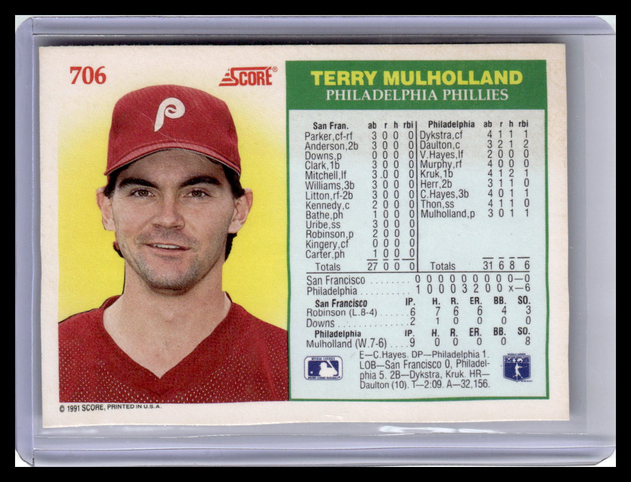1991 Score Terry Muholland No-Hit Club #706