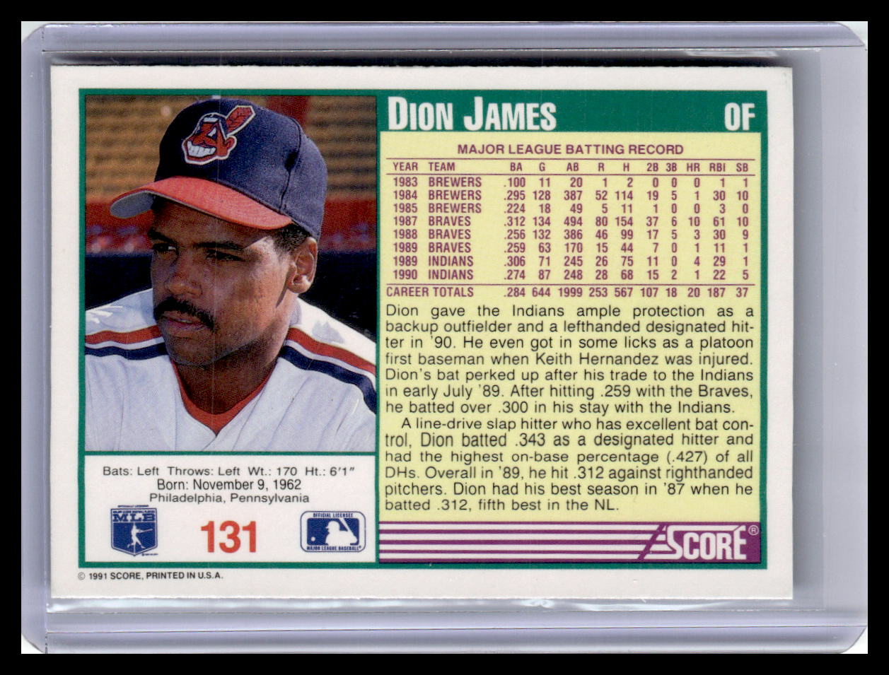 1991 Score Dion James Teal Border #131