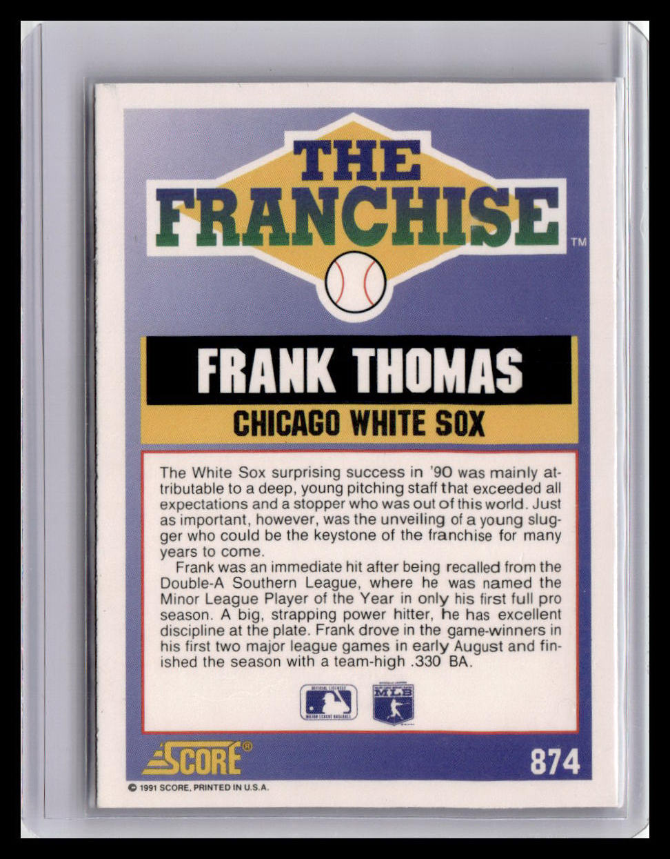 1991 Score Frank Thomas The Franchise #874