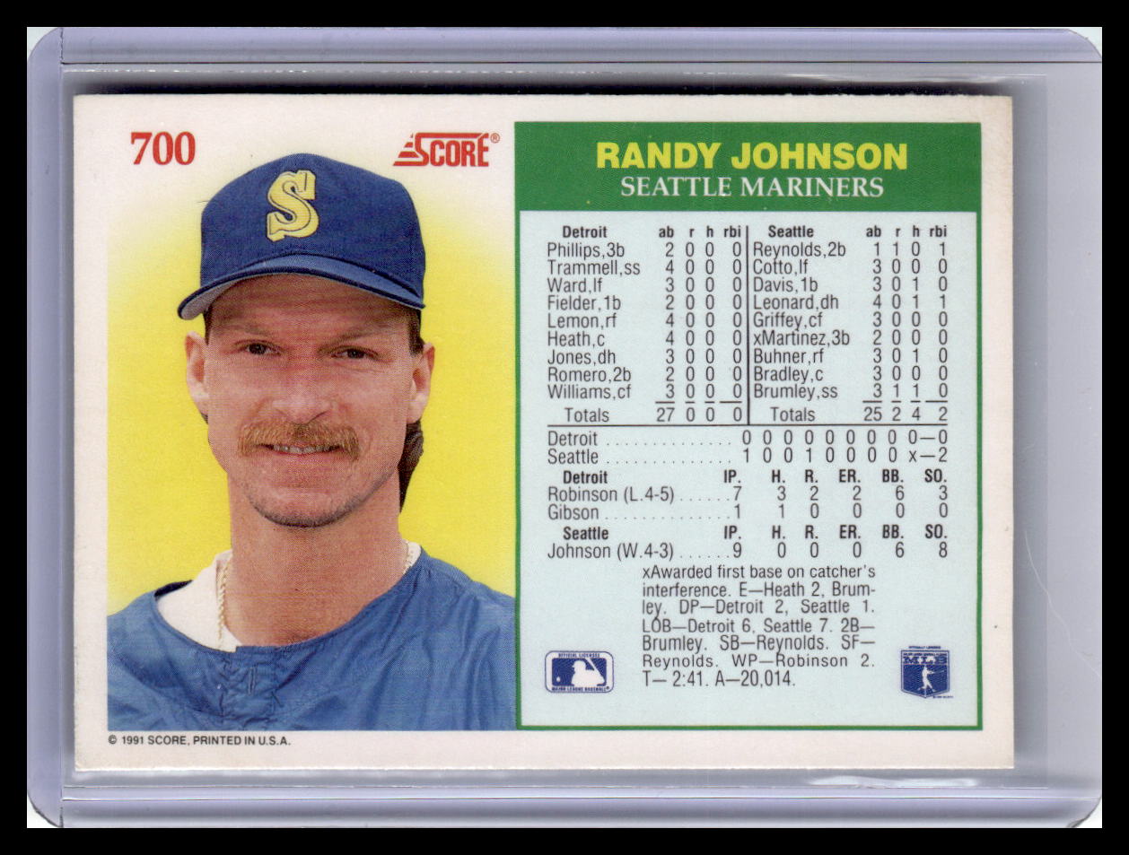 1991 Score Randy Johnson No-Hit Club #700