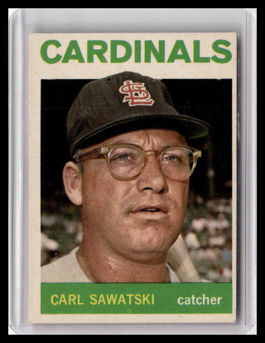 Baseball card of Carl Sawatski, a catcher for the Cardinals, with a vintage design.
