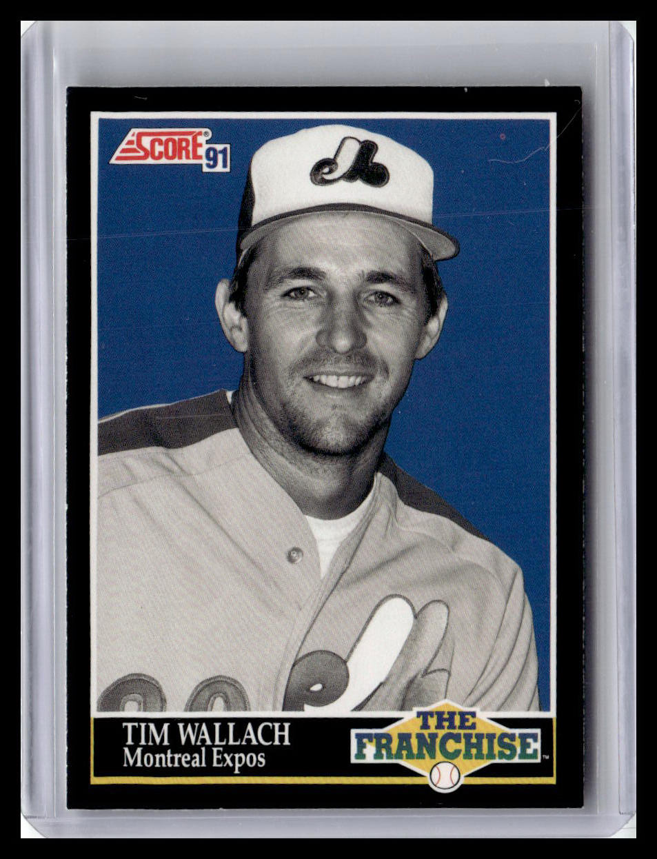 Baseball trading card of Tim Wallach from the Montreal Expos with a blue background