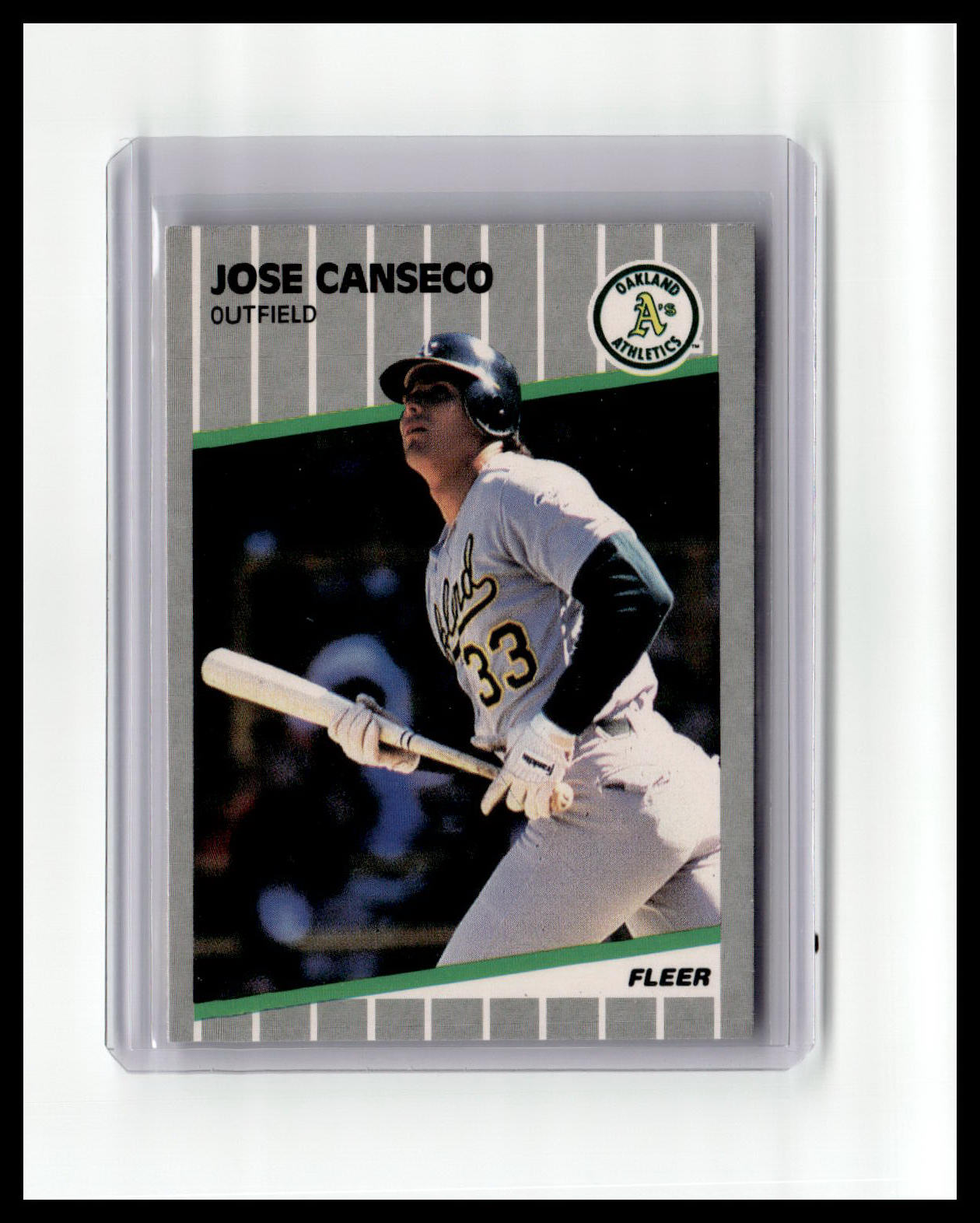 Baseball trading card of Jose Canseco with Oakland Athletics logo