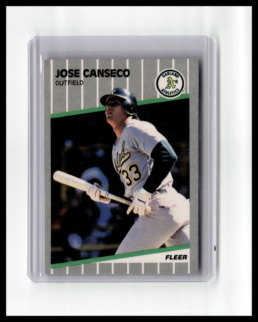 Baseball trading card of Jose Canseco with Oakland Athletics logo