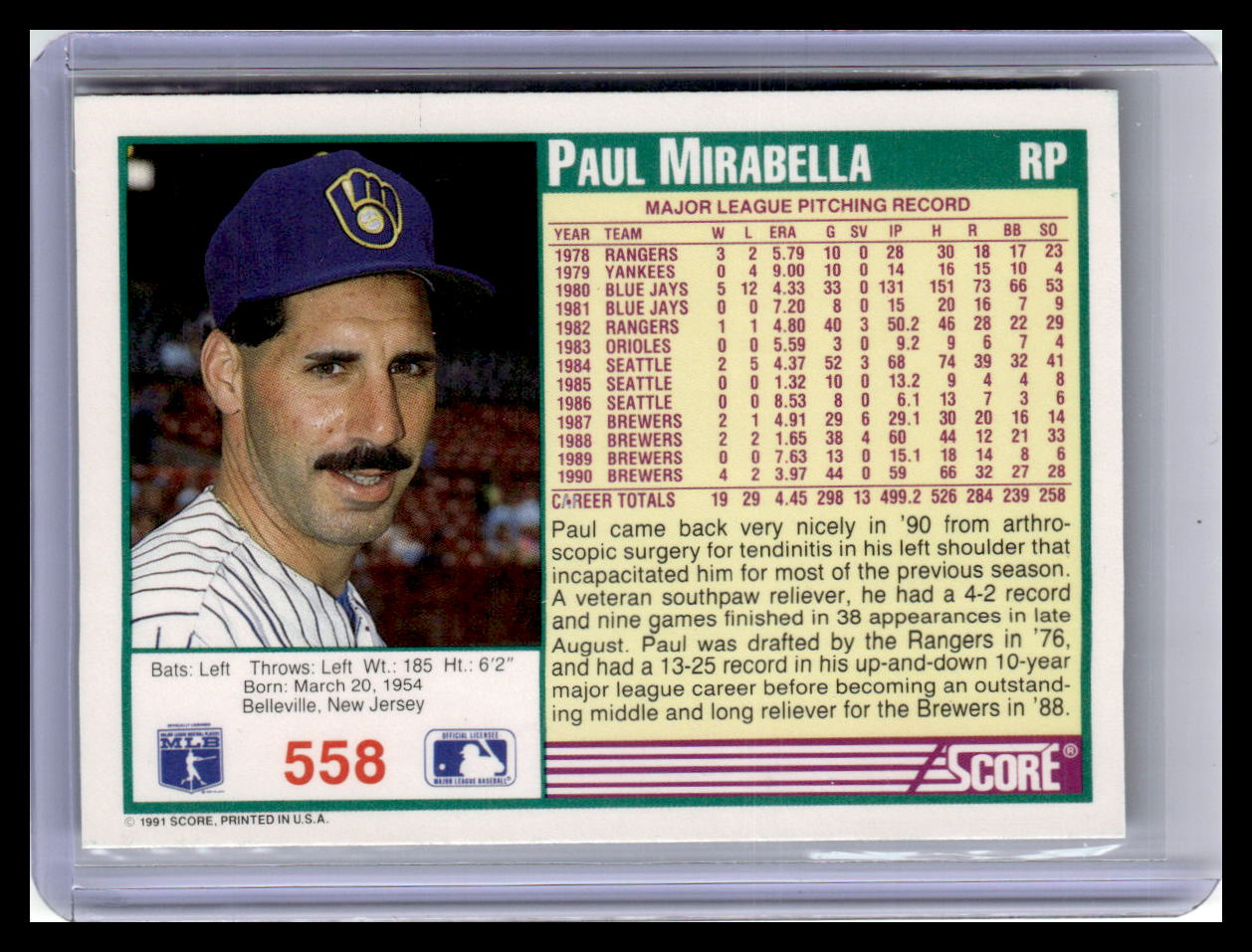 1991 Score Paul Mirabella Teal Border #558