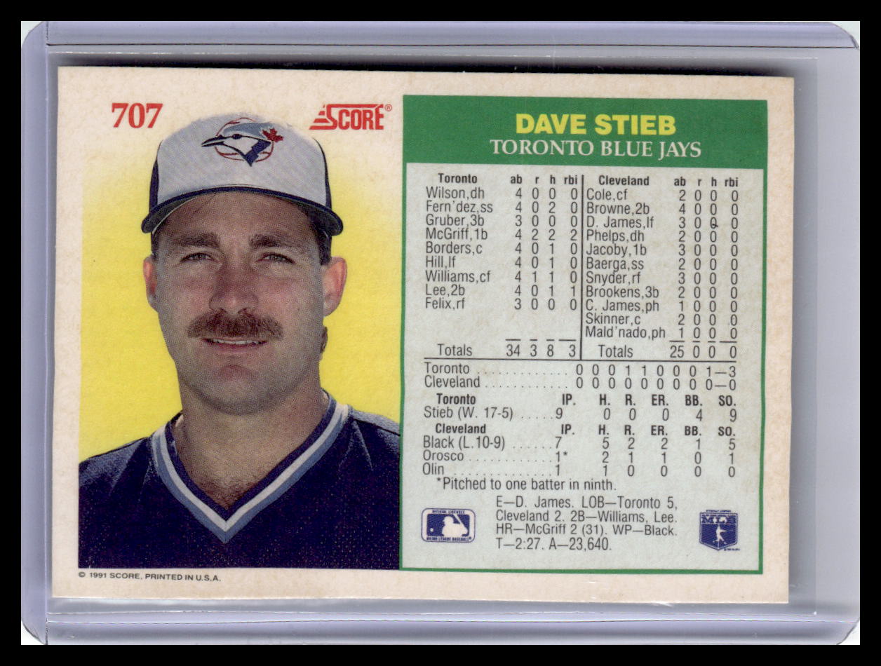 1991 Score Dave Stieb No-Hit Club #707