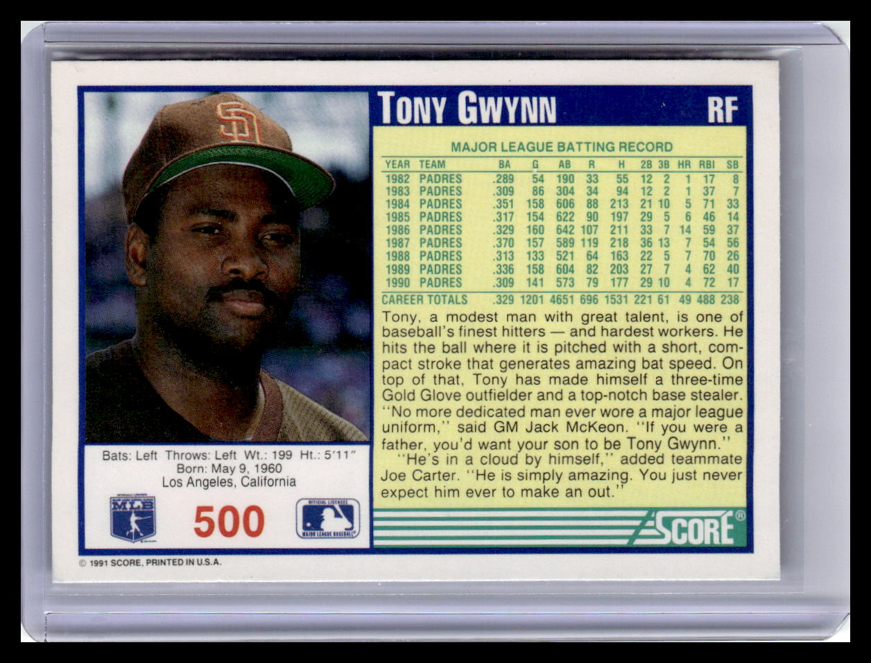 1991 Score Tony Gwynn Blue Border #500
