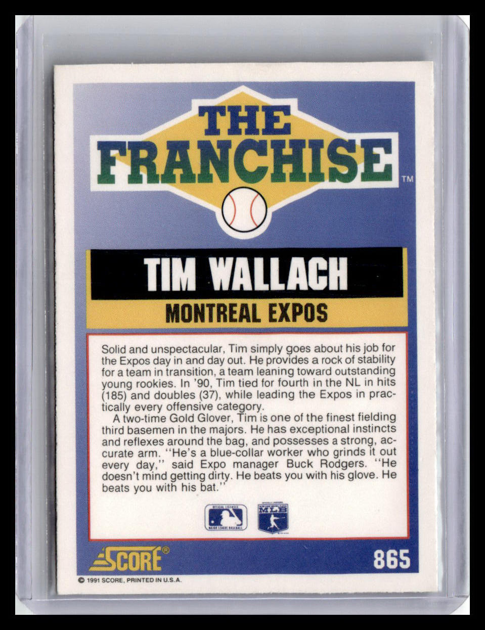 Baseball trading card featuring Tim Wallach of the Montreal Expos, framed by a border with 'The Franchise' branding.