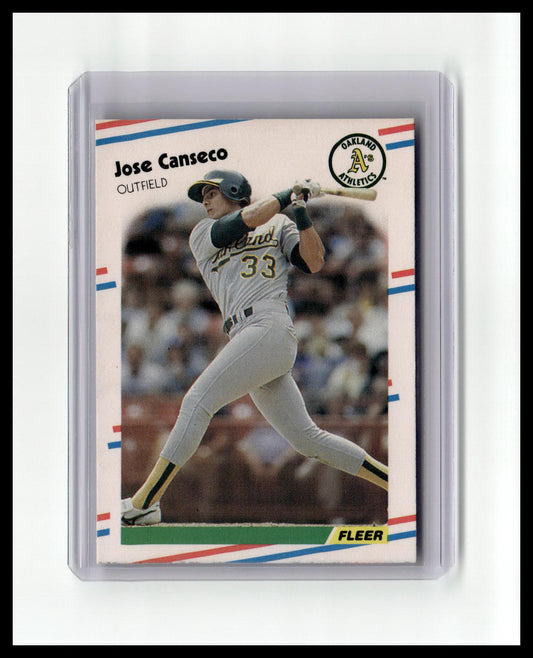Baseball trading card of Jose Canseco with a white border and Fleer logo.