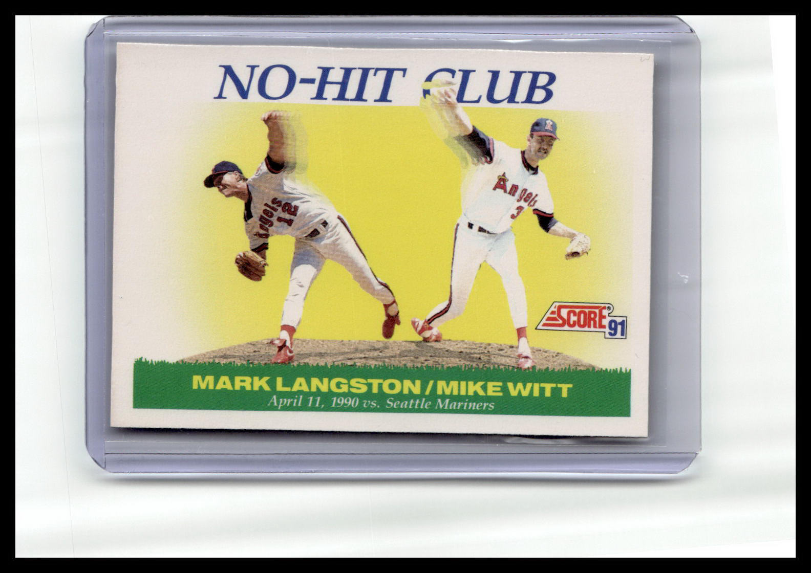 Baseball trading card featuring Mark Langston and Mike Witt with 'No-Hit Club' text.