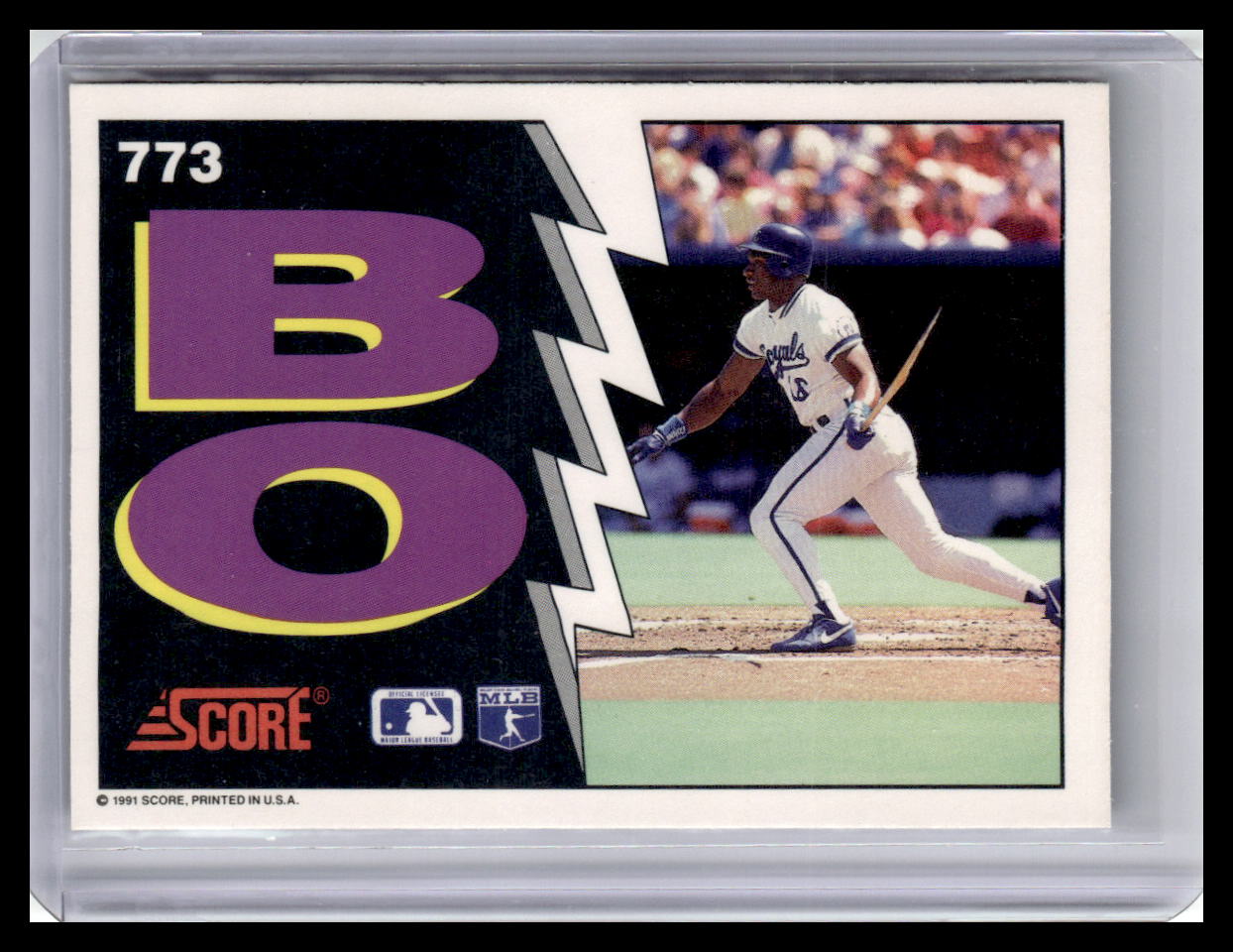 Baseball trading card with a player on the field and 'BO' logo in the corner