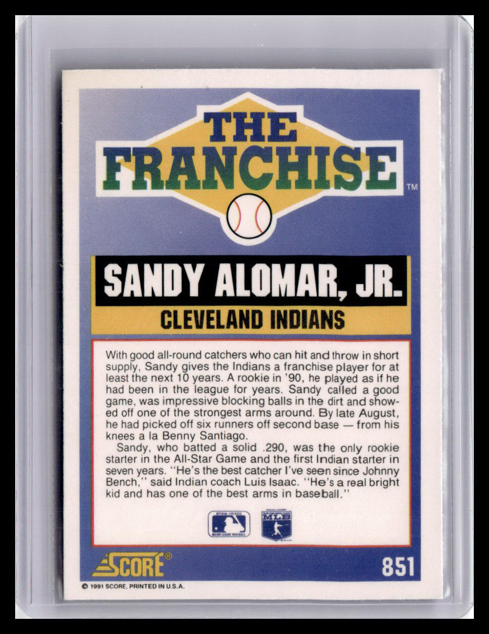 1991 Score Sandy Alomar Jr. The Franchise #851