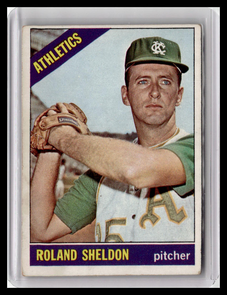 Baseball trading card of Roland Sheldon, a pitcher for the Athletics, with a vintage design.