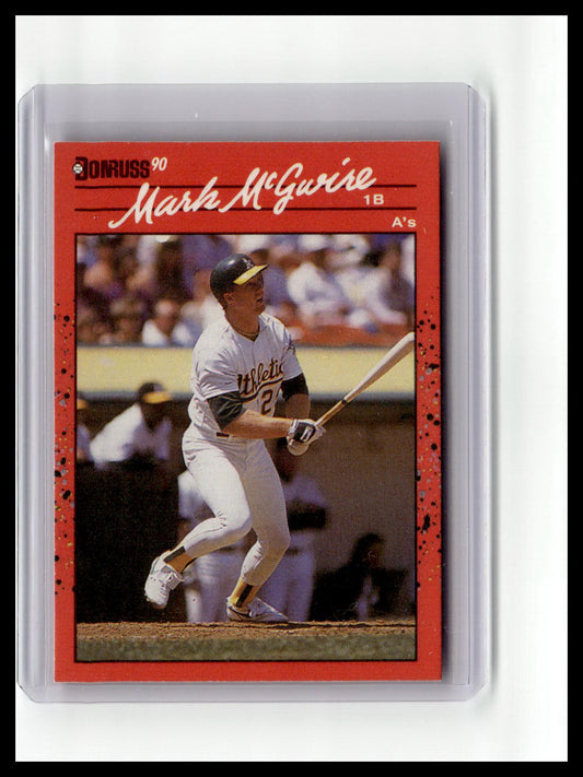 Baseball trading card of Mark McGwire with red border and white background