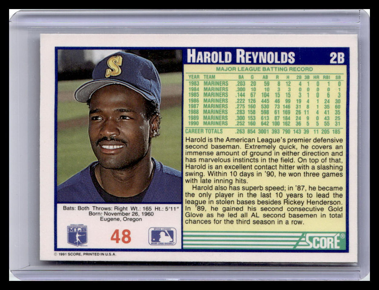 1991 Score Harold Reynolds Blue Border #48
