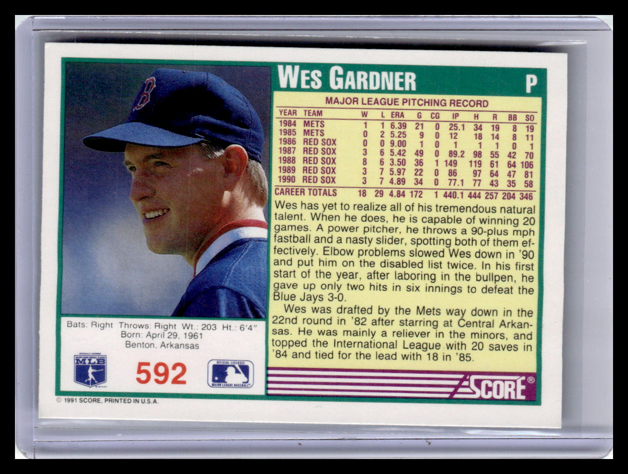 1991 Score Wes Gardner Teal Border #592