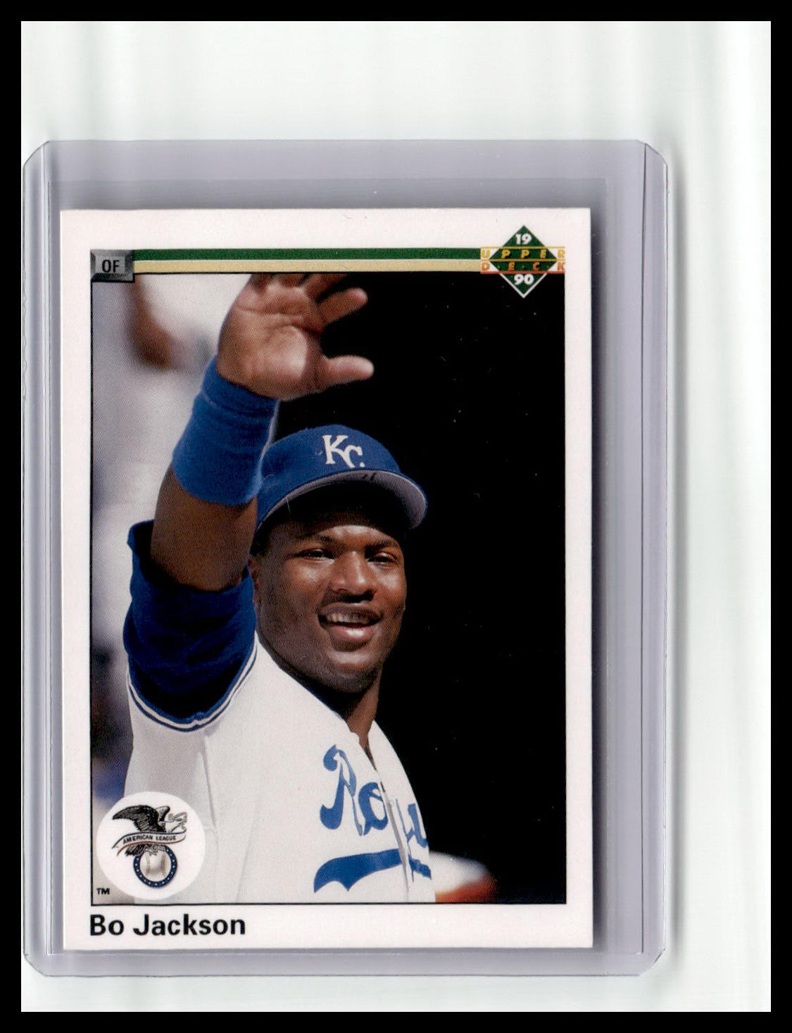 Baseball trading card of Bo Jackson with a white border