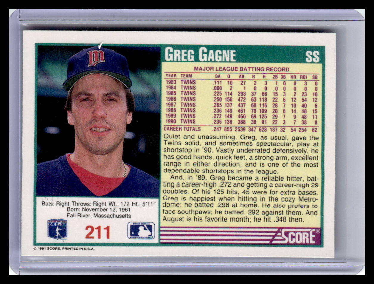 1991 Score Greg Gagne Teal Border #211