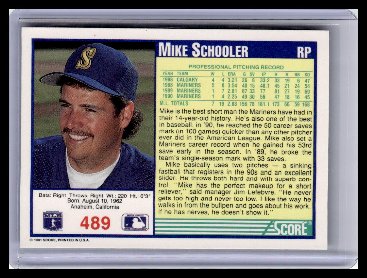 1991 Score Mike Schooler Blue Border #489