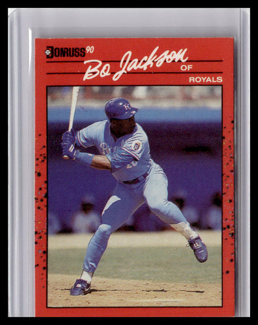Baseball trading card featuring Bo Jackson of the Royals with a red border and white text.